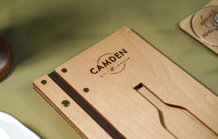 Personalized Wood Menu Cover: Logo Embossed Restaurant Menu Holder