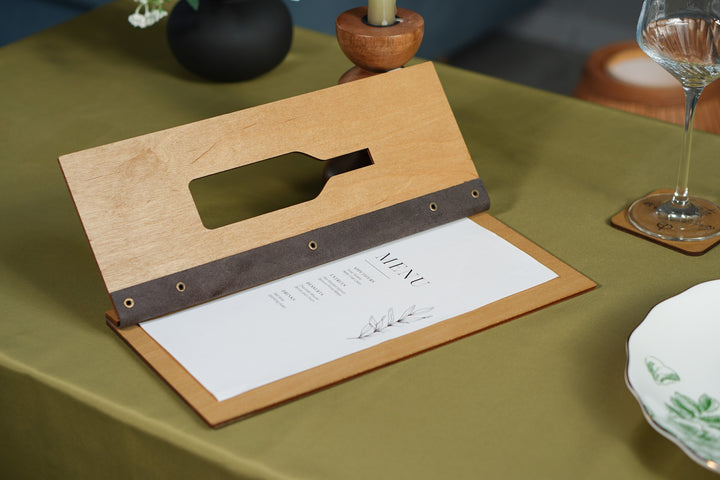 Personalized Wood Menu Cover: Logo Embossed Restaurant Menu Holder