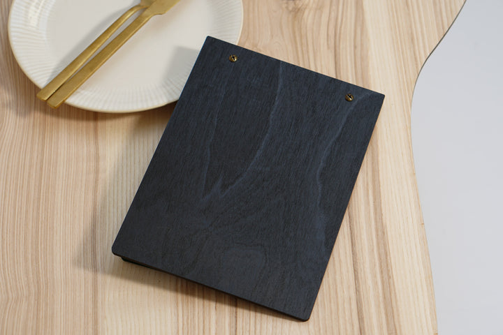 Embossed Logo Leather Menu Clipboard: Wood Menu Board