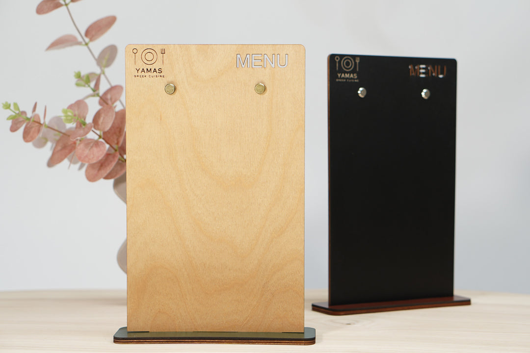 Custom Wood Menu Board Stand: Restaurant Tabletop Menu Holder