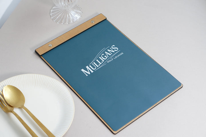 Embossed Logo Leather Menu Board: Wood Restaurant Clipboard