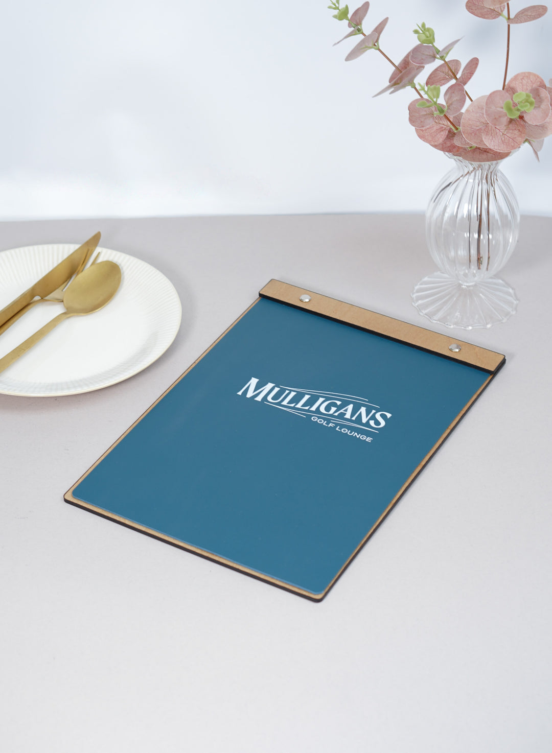 Embossed Logo Leather Menu Board: Wood Restaurant Clipboard