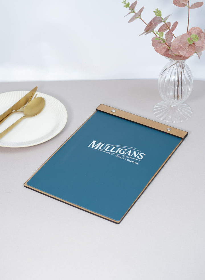 Embossed Logo Leather Menu Board: Wood Restaurant Clipboard