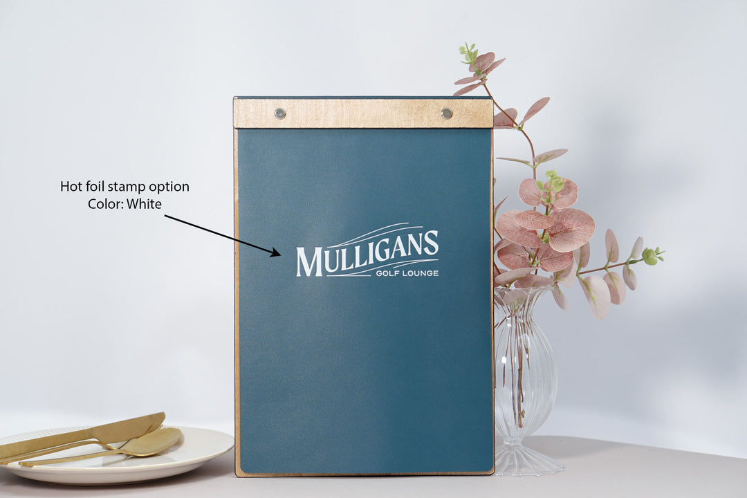Embossed Logo Leather Menu Board: Wood Restaurant Clipboard