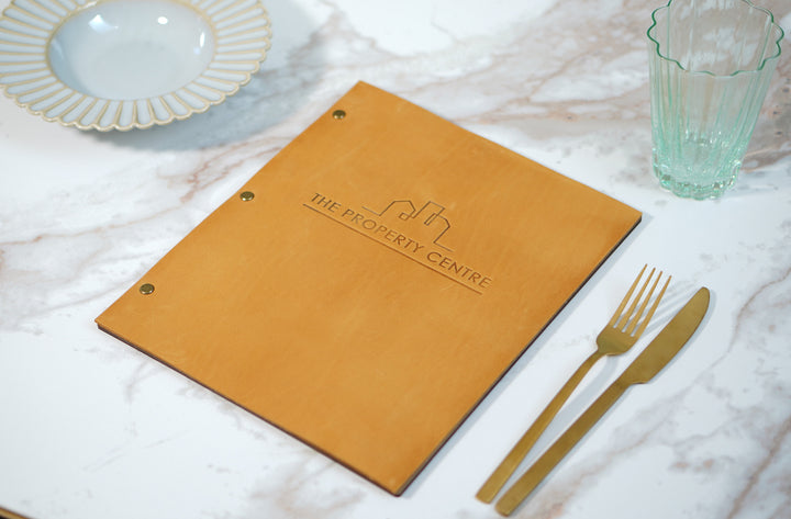 Embossed Logo Leather Menu Holder: Restaurant Menu Folder