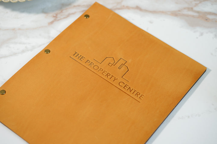 Embossed Logo Leather Menu Holder: Restaurant Menu Folder