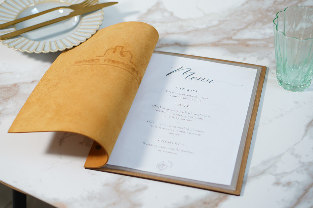 Embossed Logo Leather Menu Holder: Restaurant Menu Folder