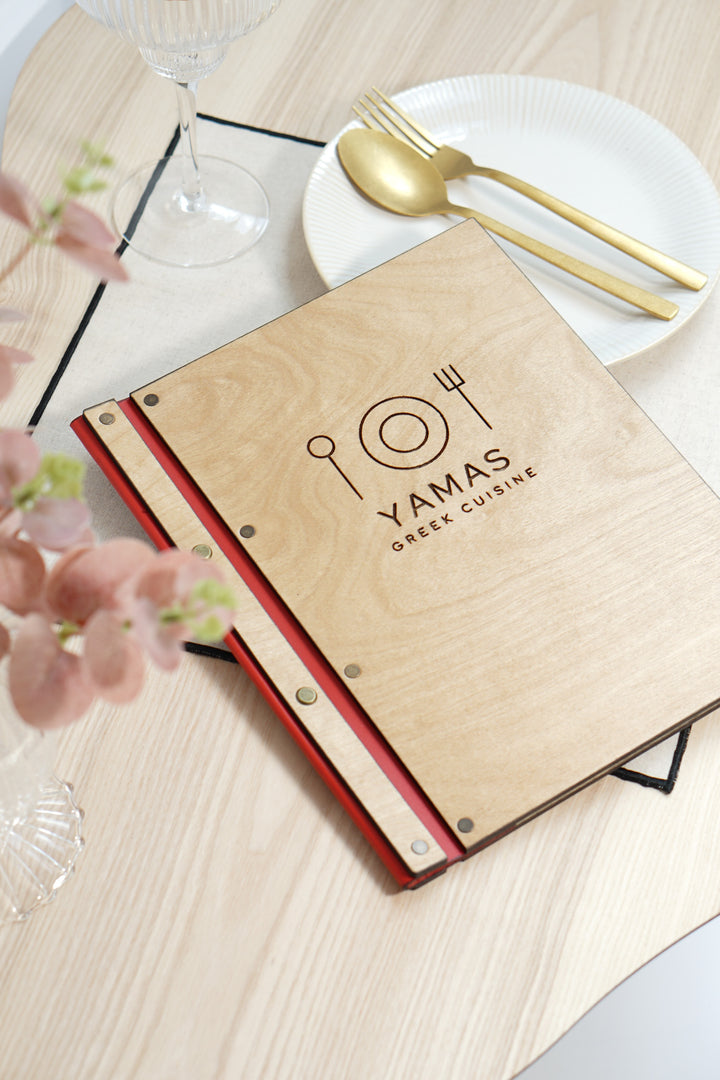 Engraved Wooden Menu Folder: Custom Restaurant Cafe Menu