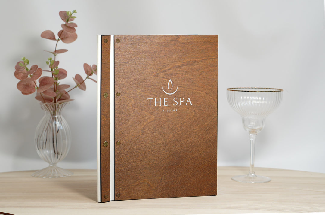Embossed Logo Wooden Menu Cover
