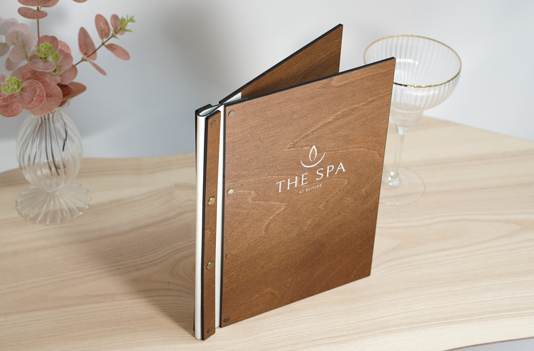 Embossed Logo Wooden Menu Cover