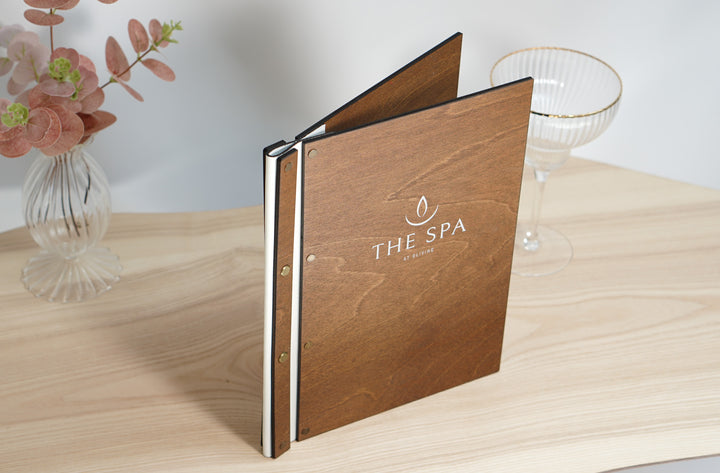 Embossed Logo Wooden Menu Cover