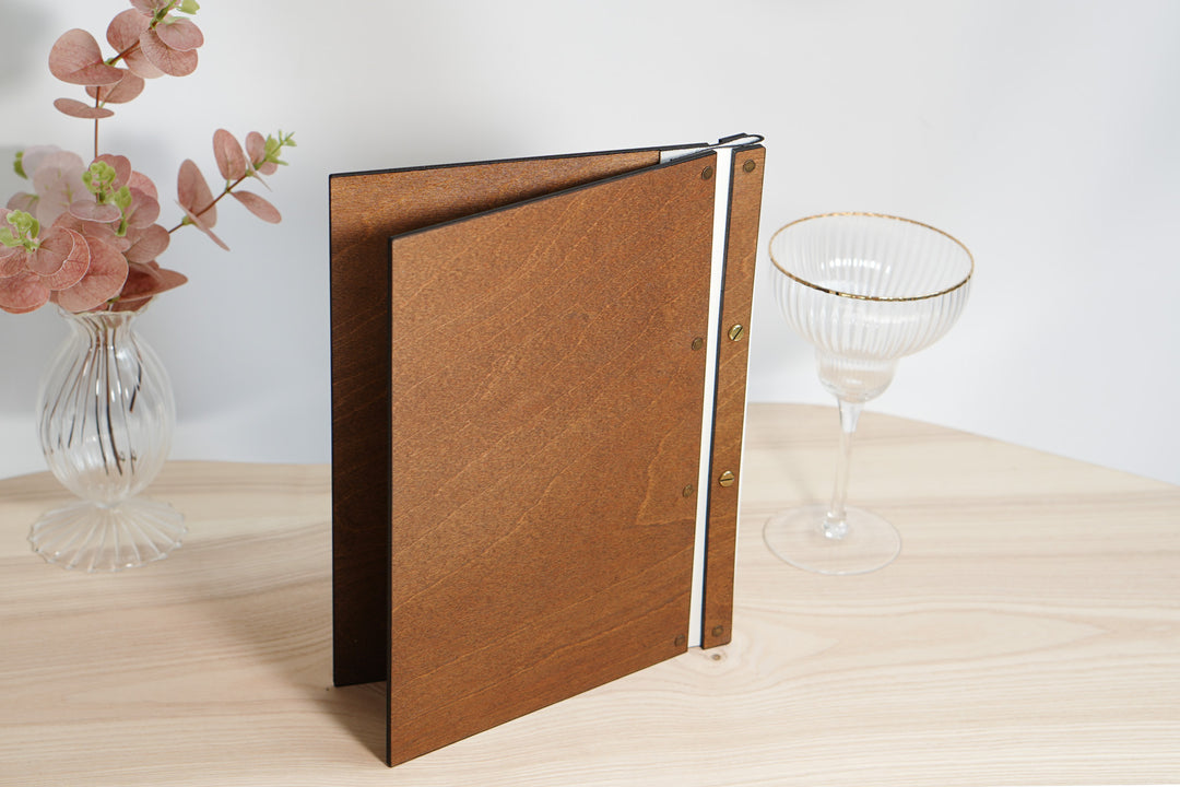 Embossed Logo Wooden Menu Cover