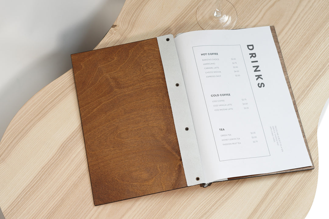 Embossed Logo Wooden Menu Cover