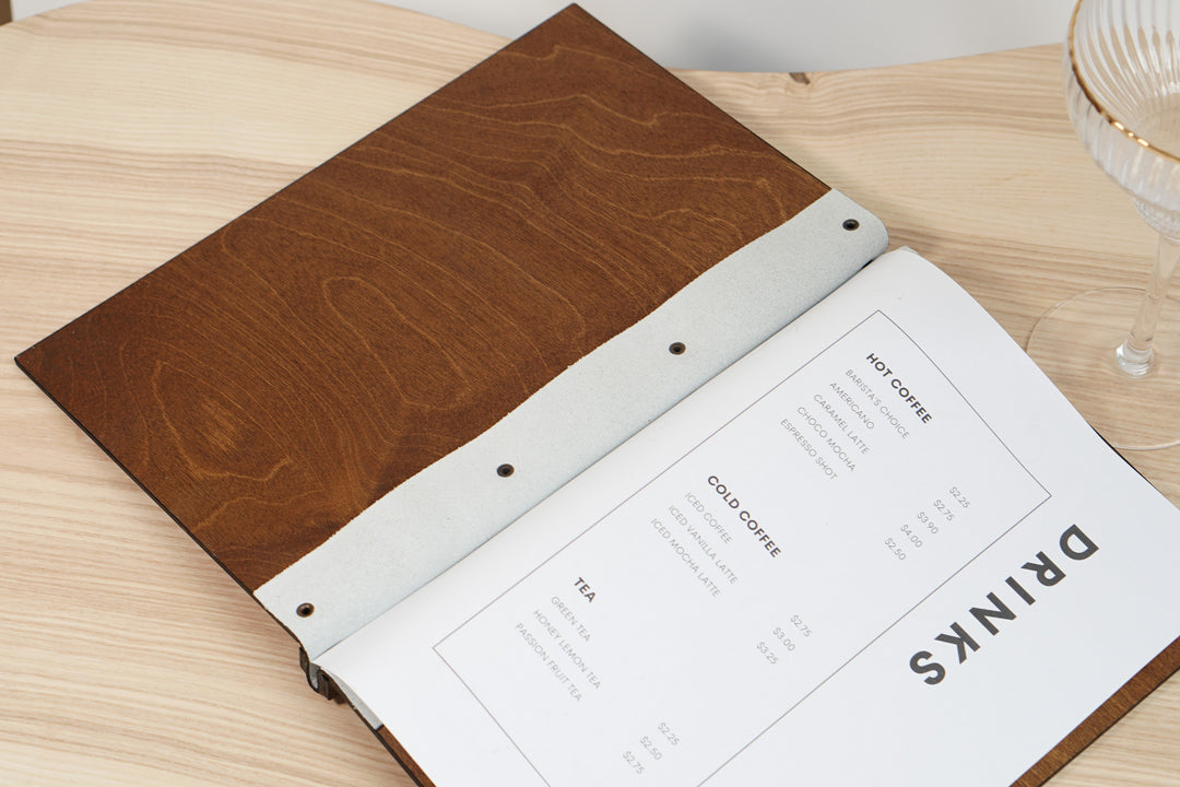 Embossed Logo Wooden Menu Cover