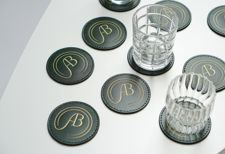 Debossed Leather Coaster Set: Custom Drink Coasters for Bar