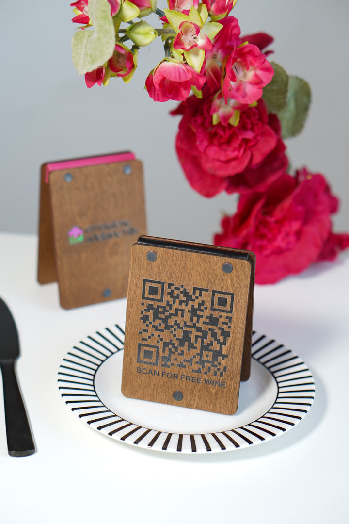 UV Printed Wooden QR Code Menu Sign | Custom Table QR Menu for Cafe & Restaurant | Wooden Table Display