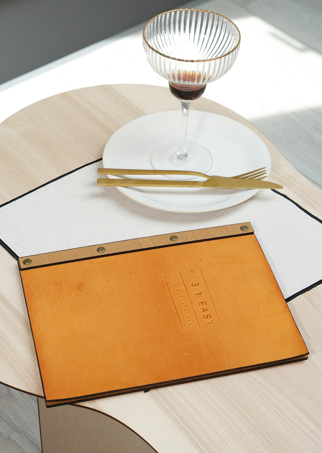 Vintage Leather Menu Board: Custom Embossed Logo, Wood Menu Cover