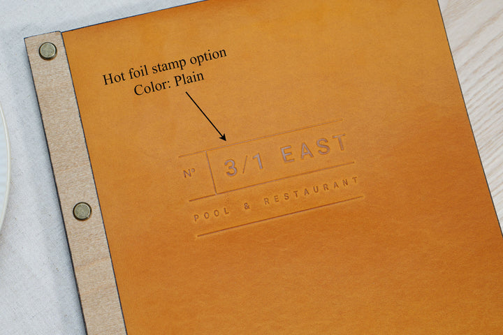 Vintage Leather Menu Board: Custom Embossed Logo, Wood Menu Cover