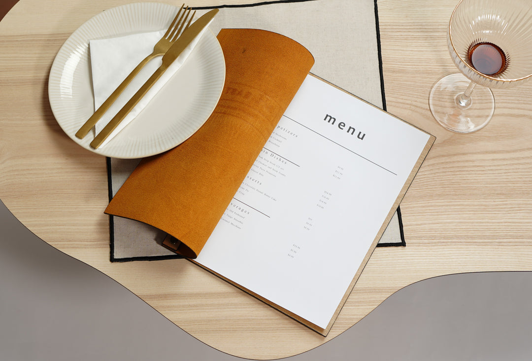 Vintage Leather Menu Board: Custom Embossed Logo, Wood Menu Cover