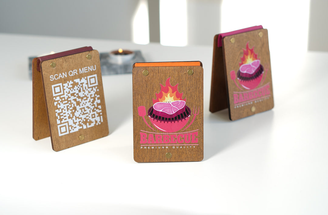 UV Printed Wooden QR Code Menu Sign | Custom Table QR Menu for Cafe & Restaurant | Wooden Table Display