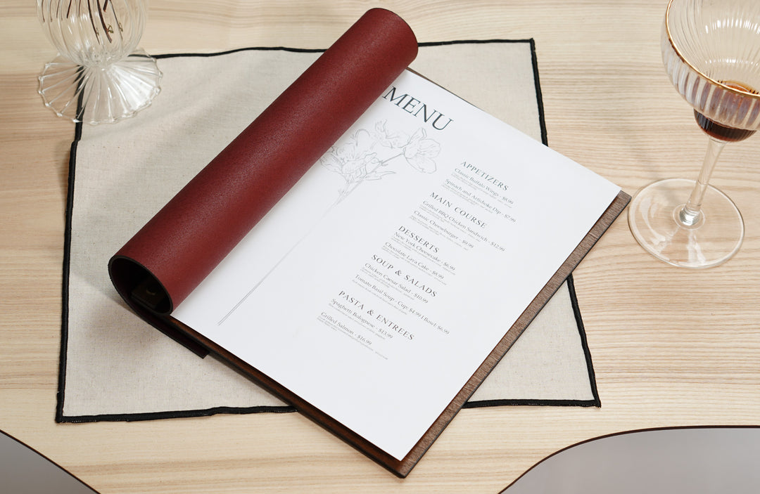 Custom Leather Restaurant Menu: Embossed Logo, Wood Menu Folder