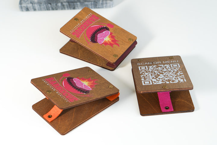 UV Printed Wooden QR Code Menu Sign | Custom Table QR Menu for Cafe & Restaurant | Wooden Table Display