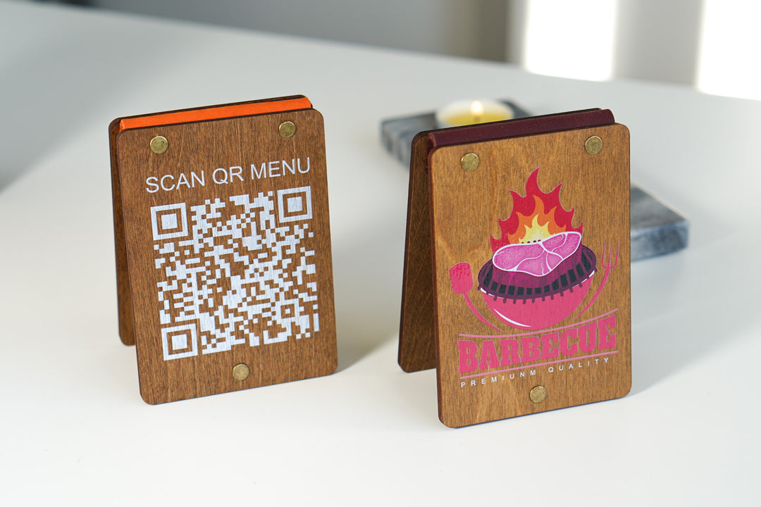 UV Printed Wooden QR Code Menu Sign | Custom Table QR Menu for Cafe & Restaurant | Wooden Table Display