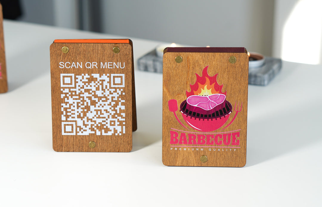 UV Printed Wooden QR Code Menu Sign | Custom Table QR Menu for Cafe & Restaurant | Wooden Table Display