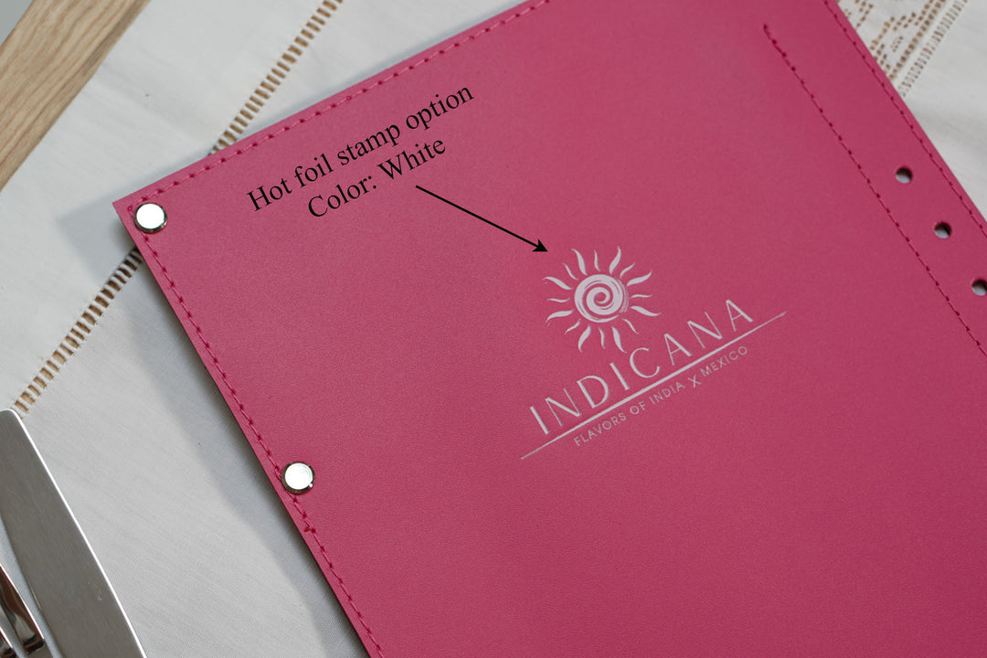 Embossed Logo Leather Menu Holder: Wood Restaurant Menu