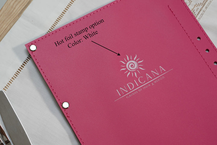 Embossed Logo Leather Menu Holder: Wood Restaurant Menu