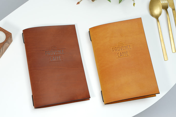 Vintage Leather Restaurant Menu Folder with Embossed Logo