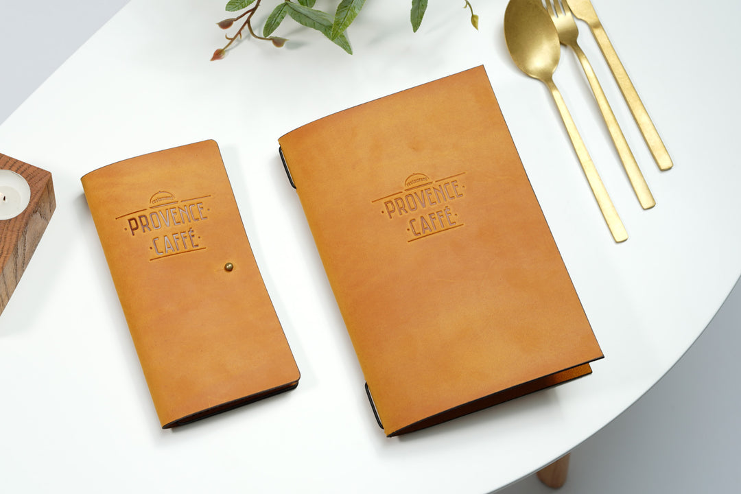 Vintage Leather Restaurant Menu Folder with Embossed Logo