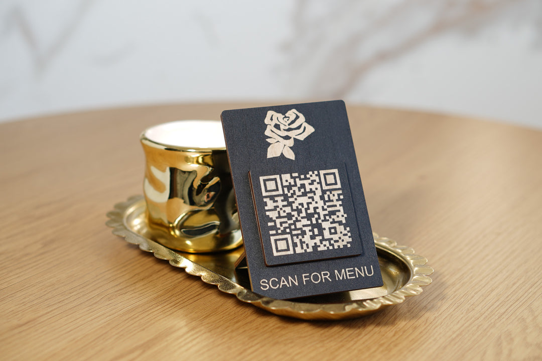 Laser Engraved Wooden QR Code Menu Sign | Custom Table QR Menu for Cafe & Restaurant | Wooden  Table Display