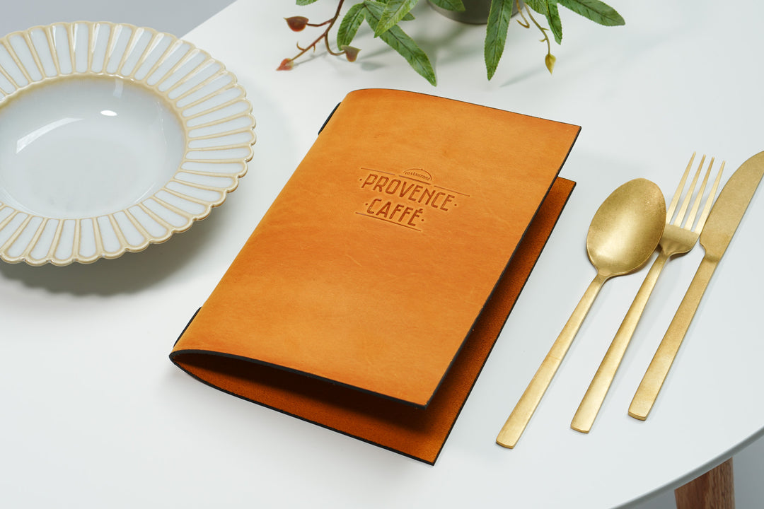 Vintage Leather Restaurant Menu Folder with Embossed Logo