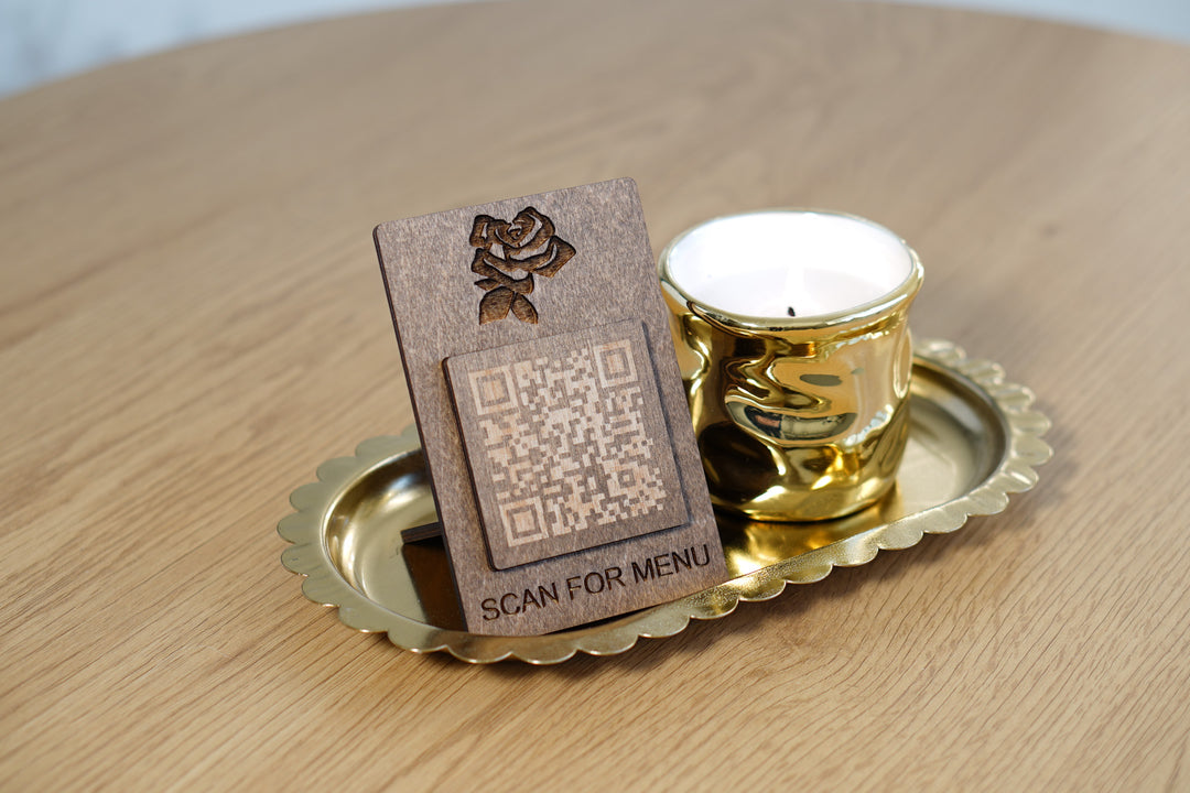 Laser Engraved Wooden QR Code Menu Sign | Custom Table QR Menu for Cafe & Restaurant | Wooden  Table Display