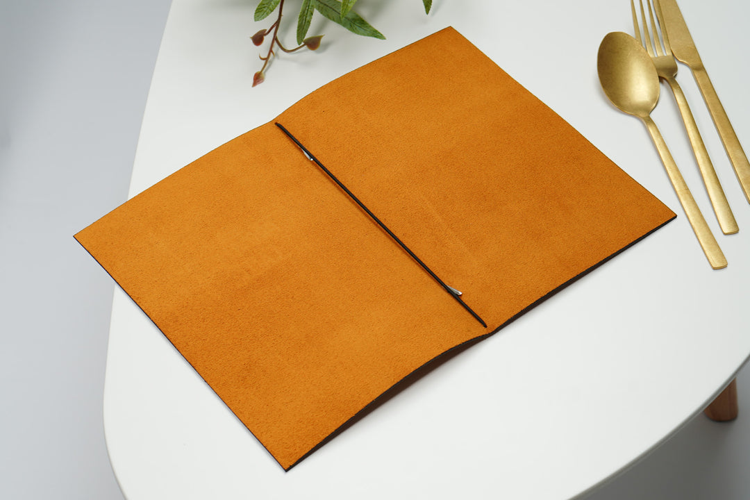 Vintage Leather Restaurant Menu Folder with Embossed Logo