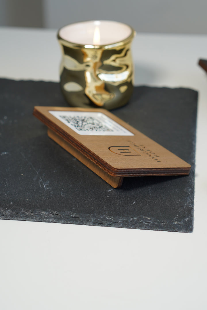 Custom Wooden QR Code Menu Sign with UV Print | Table QR Menu for Cafe & Restaurant | Minimal Wood Table Menu with 1 Display