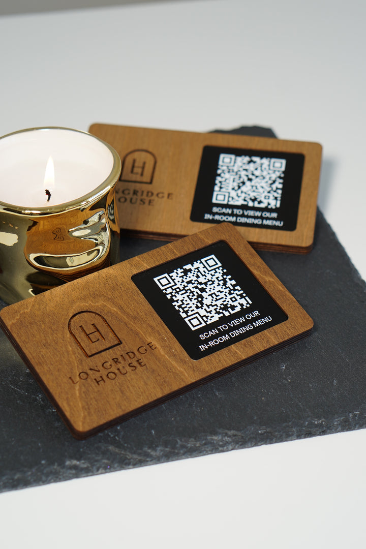 Custom Wooden QR Code Menu Sign with UV Print | Table QR Menu for Cafe & Restaurant | Minimal Wood Table Menu with 1 Display