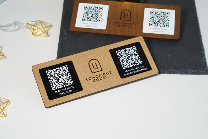 Custom Wooden QR Code Menu Sign with UV Print | Table QR Menu for Cafe & Restaurant | Minimal Wood Table Display