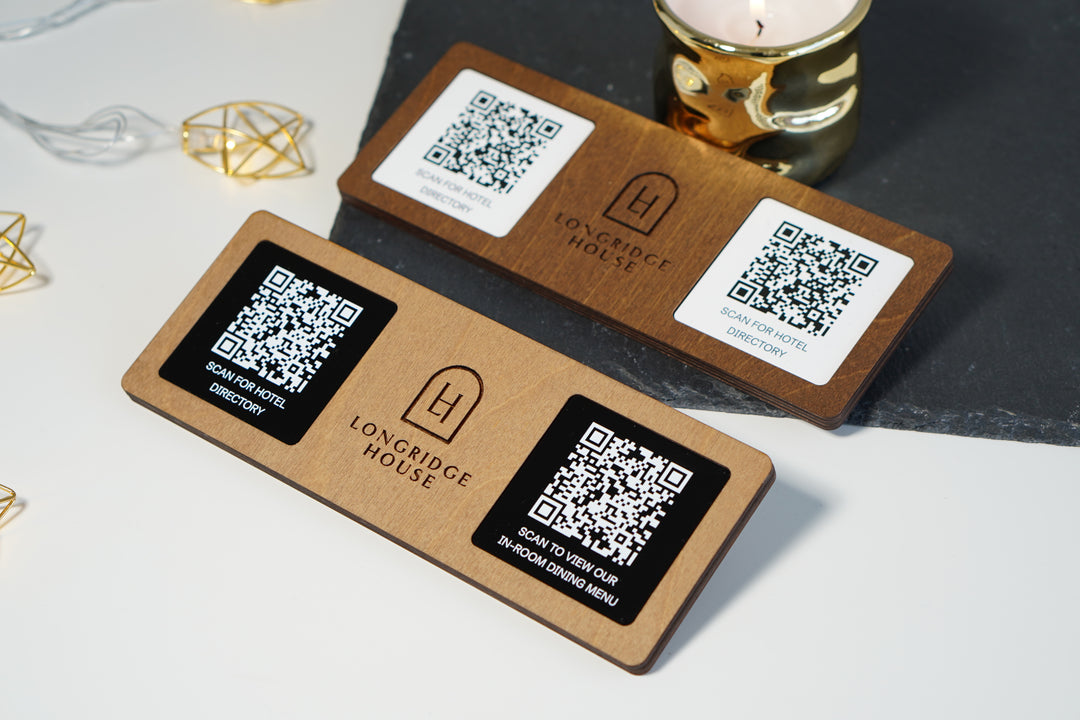 Custom Wooden QR Code Menu Sign with UV Print | Table QR Menu for Cafe & Restaurant | Minimal Wood Table Display