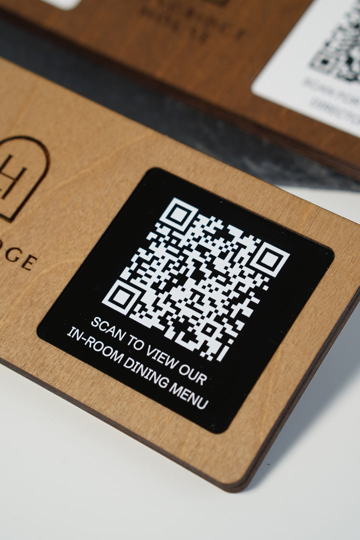 Custom Wooden QR Code Menu Sign with UV Print | Table QR Menu for Cafe & Restaurant | Minimal Wood Table Display