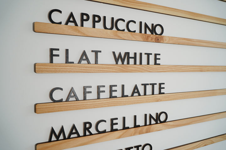 Wall Mounted Menu Board: Wooden Letter Rails for Cafe