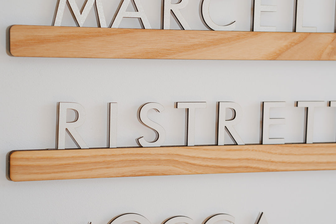 Wall Mounted Menu Board: Wooden Letter Rails for Cafe