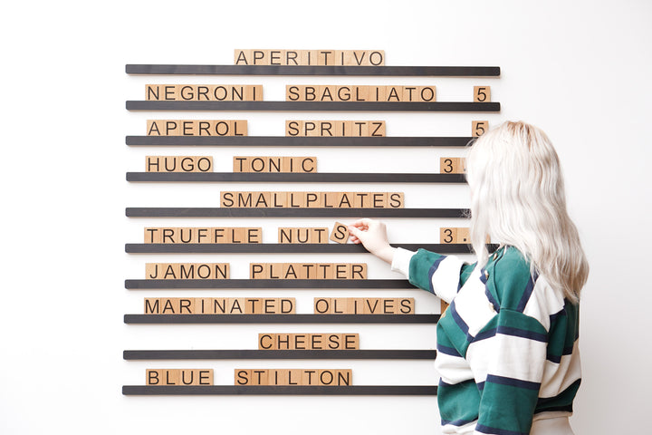 Wall Mounted Menu Display, Wooden Price List for Bar, Wooden Tiles Letter Board