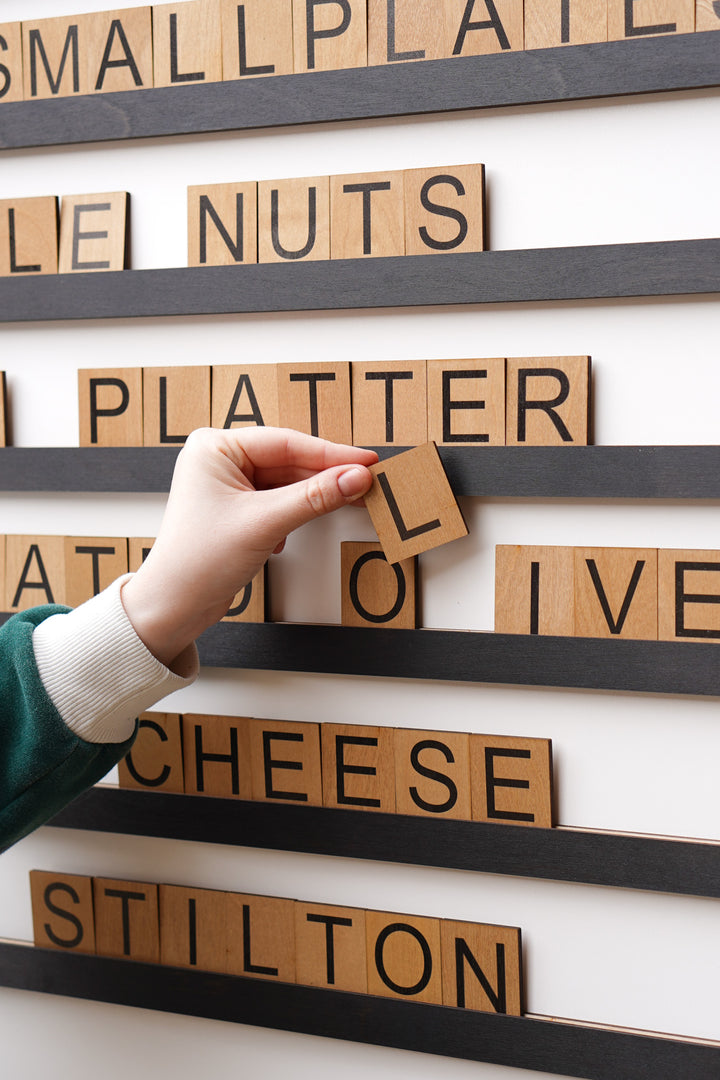 Wall Mounted Menu Display, Wooden Price List for Bar, Wooden Tiles Letter Board