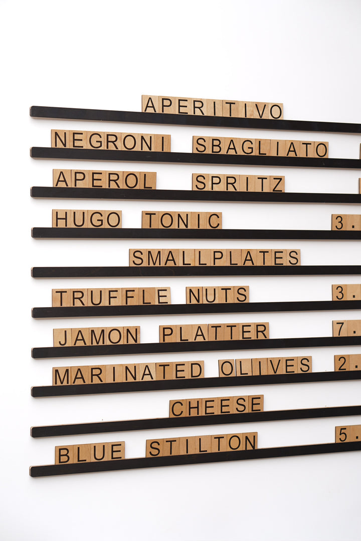Wall Mounted Menu Display, Wooden Price List for Bar, Wooden Tiles Letter Board
