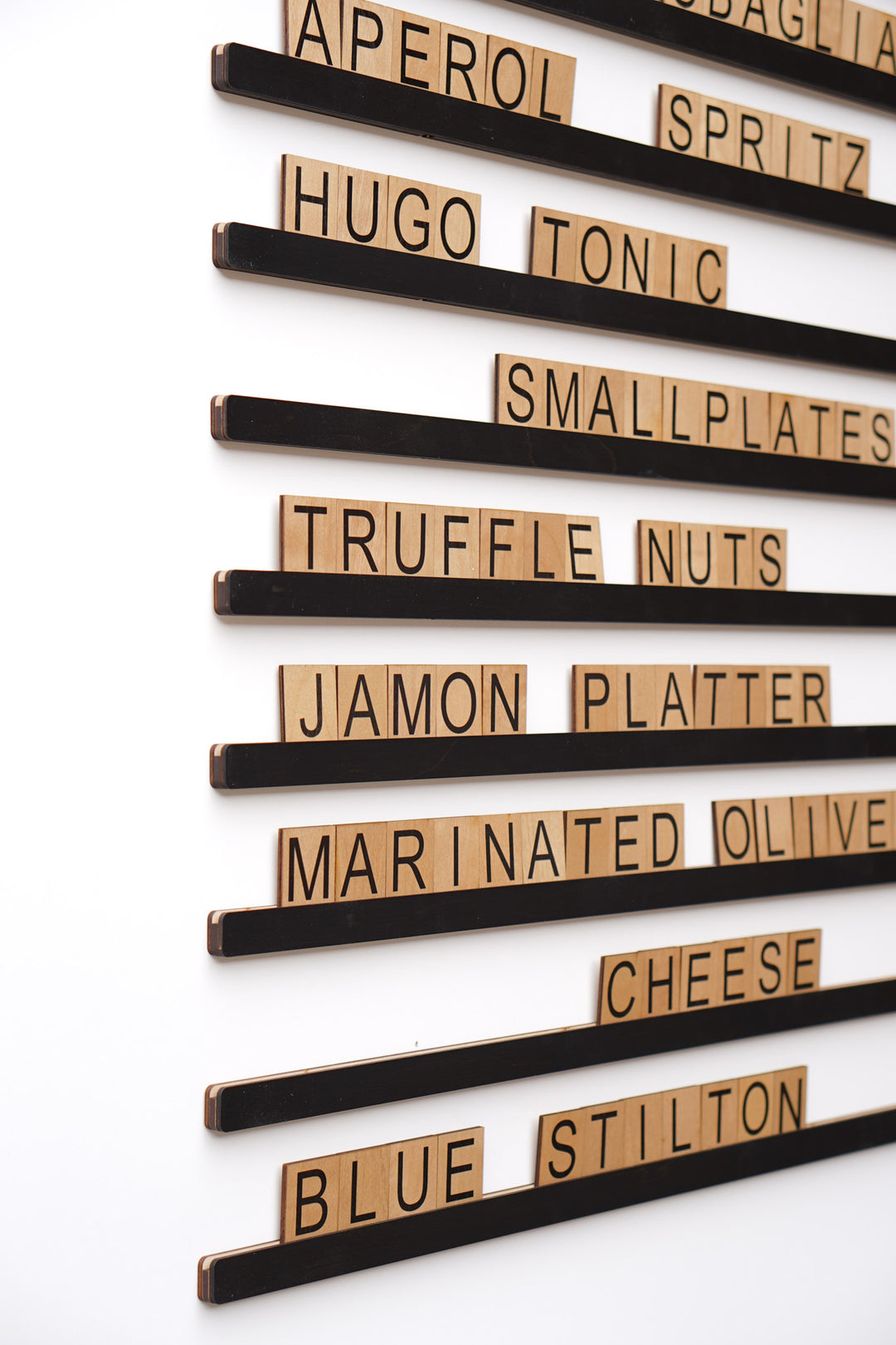 Wall Mounted Menu Display, Wooden Price List for Bar, Wooden Tiles Letter Board