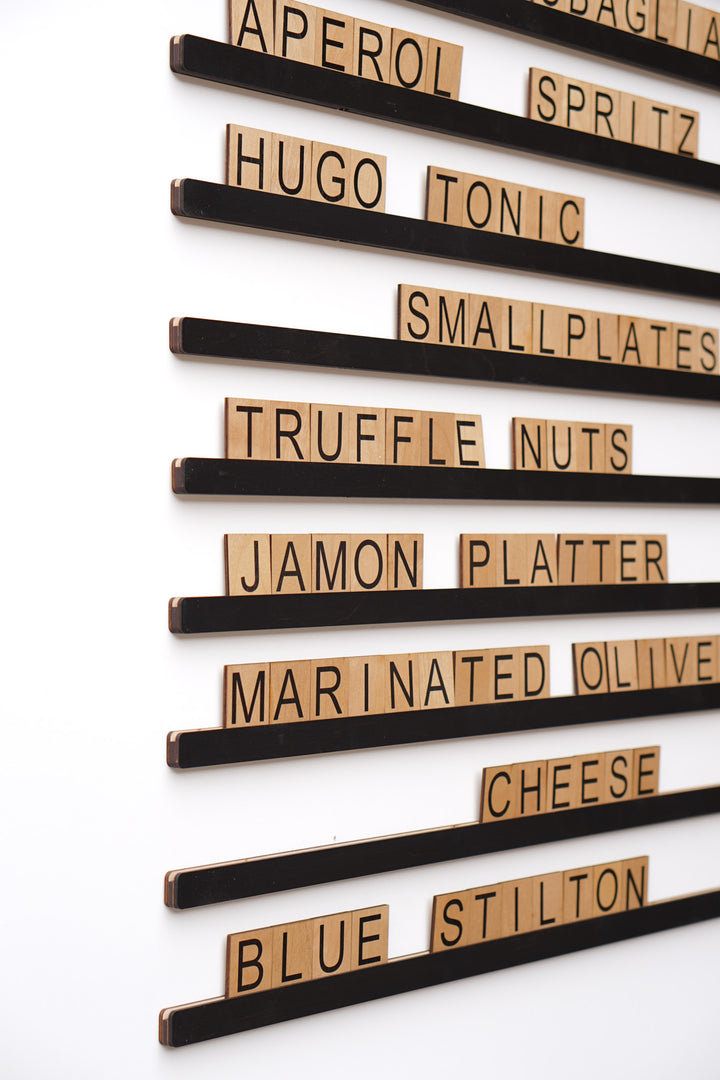 Wall Mounted Menu Display, Wooden Price List for Bar, Wooden Tiles Letter Board