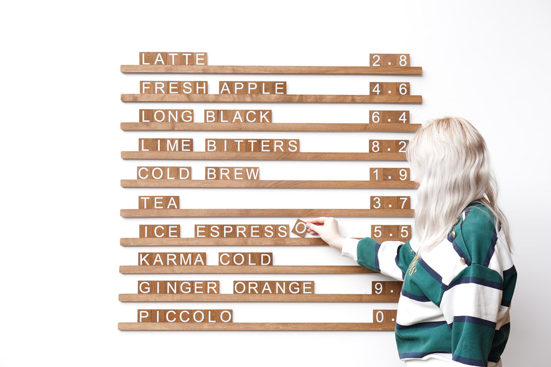 Wooden Wall Menu For Coffee Shop, Changeable Letter for Restaurant Decor, Cafe Price List
