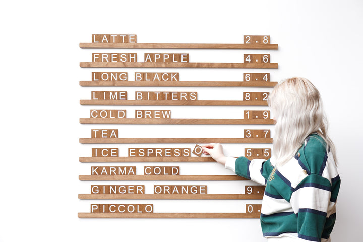 Wooden Wall Menu For Coffee Shop, Changeable Letter for Restaurant Decor, Cafe Price List
